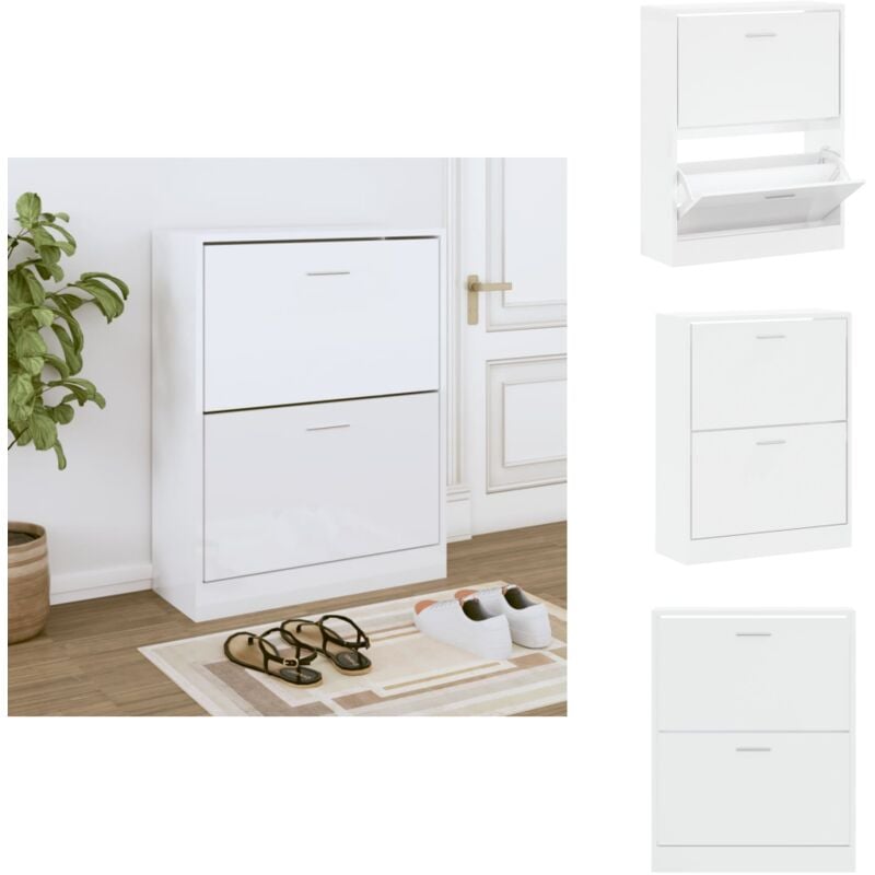 Vidaxl - Schuhschrank Hochglanz-Weiß 63x24x81 cm Holzwerkstoff - Schuhschrank - Schrank - Schuhorganisation - Garderobe - Einbauschrank