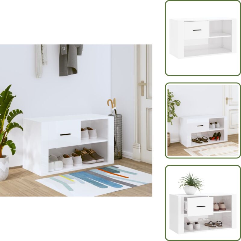 Vidaxl - Schuhschrank Hochglanz-Weiß 80x35x45 cm Holzwerkstoff - Schuhschrank - Holzwerkstoff - Weiß - Garderobe - Flurmöbel