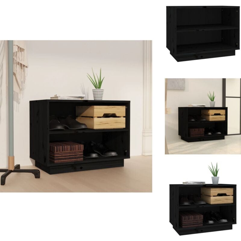 Schuhschrank Schwarz 60x34x45 cm Massivholz Kiefer - Schuhschrank - Holzschoerablage - Schuhregal - Garderobe - Einbauschrank
