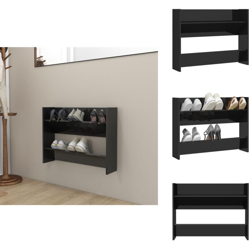 Wand-Schuhschrank Hochglanz-Schwarz 80x18x60 cm Holzwerkstoff - Wand-Schuhschrank - Schuhschrank Schwarz - Schuhorganisation - Garderobe - Flurmöbel