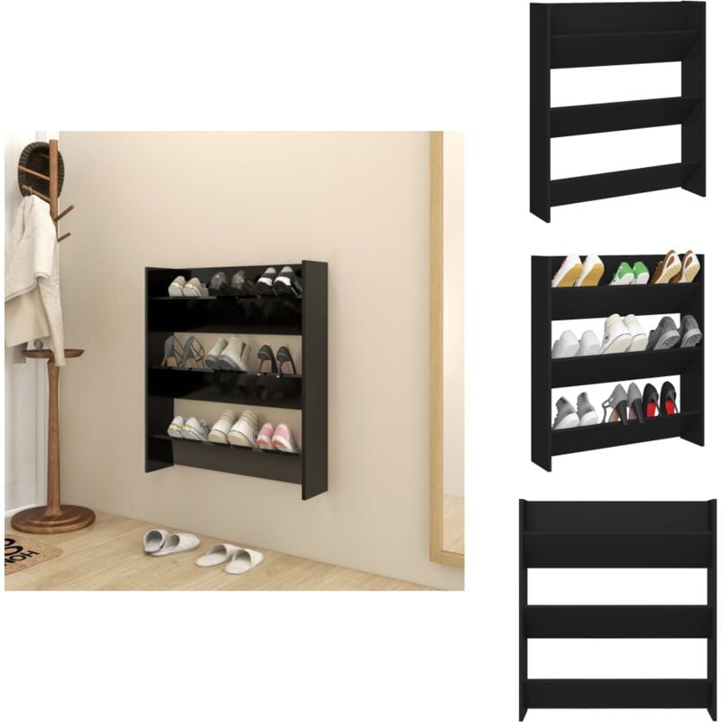 Wand-Schuhschrank Schwarz 80x18x90 cm Holzwerkstoff - Wand-Schuhschrank - Schuhschrank Schwarz - Holzwerkstoff Schrank - Garderobe - Schuhorganisation