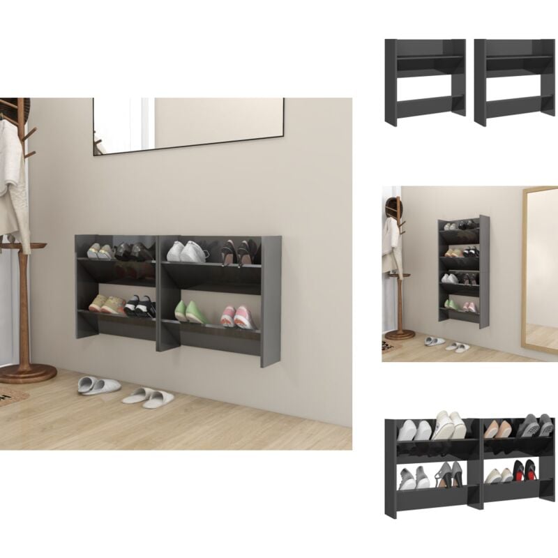 Vidaxl - Wand-Schuhschränke 2 Stk. Hochglanz-Grau 60x18x60cm - Wand-Schuhschrank - Schuhschrank - Garderobe - Schrank - Aufbewahrungssystem