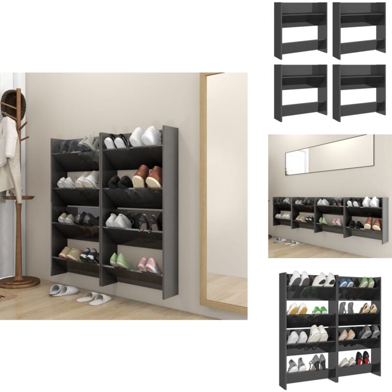 Vidaxl - Wand-Schuhschränke 4 Stk. Hochglanz-Grau 60x18x60cm - Wand-Schuhschrank - Schuhschrank - Schuhorganisation - Garderobe - Flurmöbel