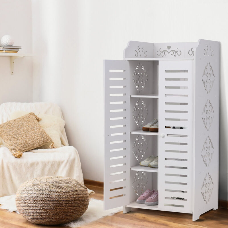 Schuhschrank mit 5 Regalen, 2-türiger Flur-Schuhschrank, Cut-Out-Muster-Design, 40 x 31 x 90 cm, Weiß