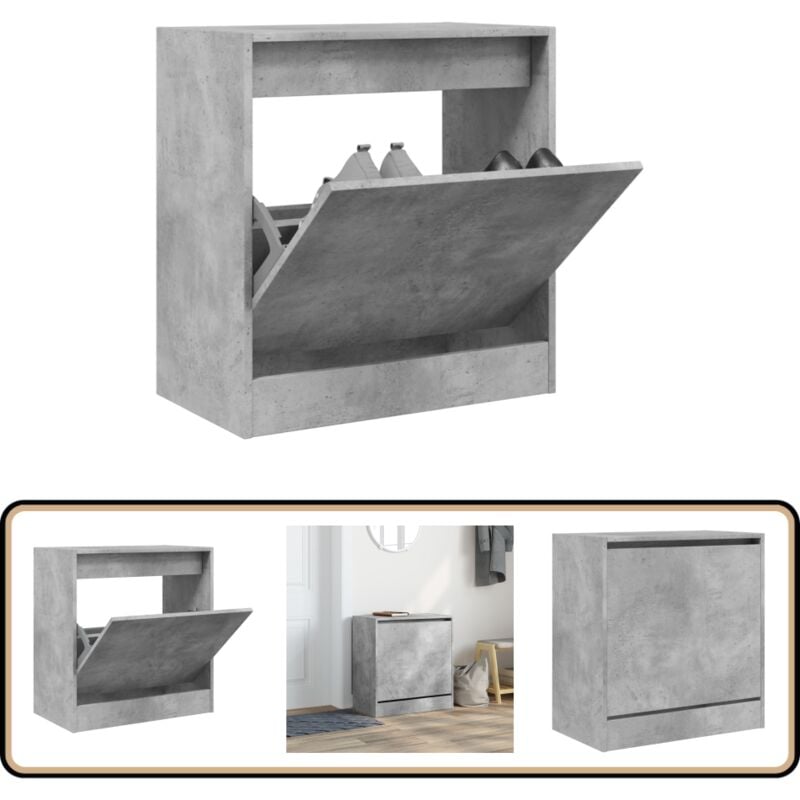 Vidaxl - Schuhschrank Betongrau 60x34x63,5 cm Holzwerkstoff - Schuhschrank - Schuhregal - Holzwerkstoffmöbel - Garderobe - Einbauschrank