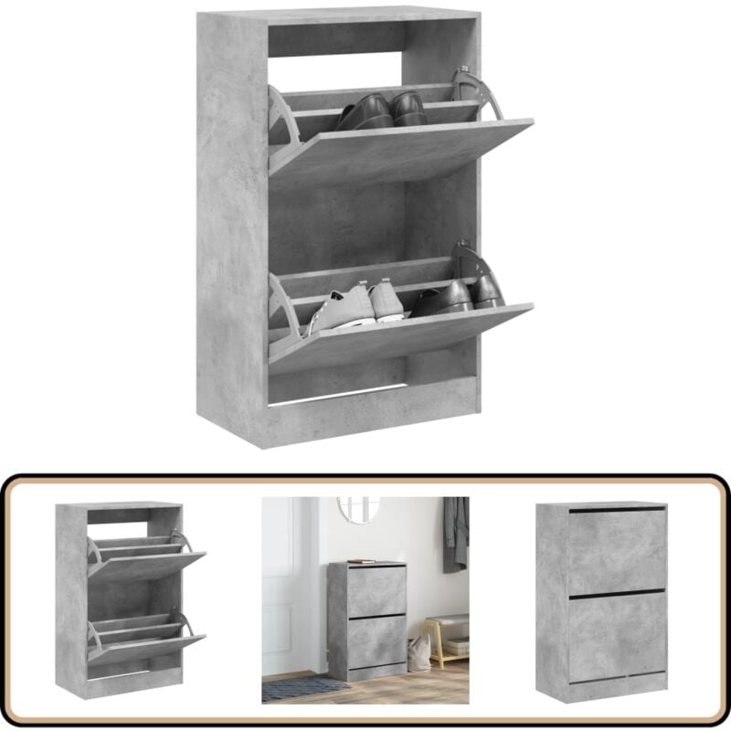 Vidaxl - Schuhschrank Betongrau 60x34x96,5 cm Holzwerkstoff - Schuhschrank - Schrank Für Schuhe - Schuhregal - Garderobe - Einbauschrank