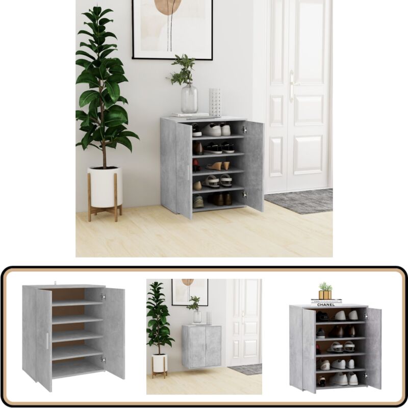 Schuhschrank Betongrau 60x35x70 cm Holzwerkstoff - Schuhschrank - Holzwerkstoff - Garderobe - Schrank - Stauraum