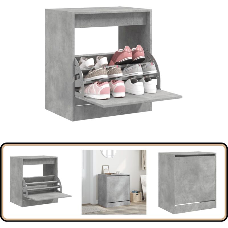 Vidaxl - Schuhschrank Betongrau 60x42x69 cm Holzwerkstoff - Schuhschrank - Schuhregal - Holzwerkstoffmöbel - Garderobe - Einbauschrank