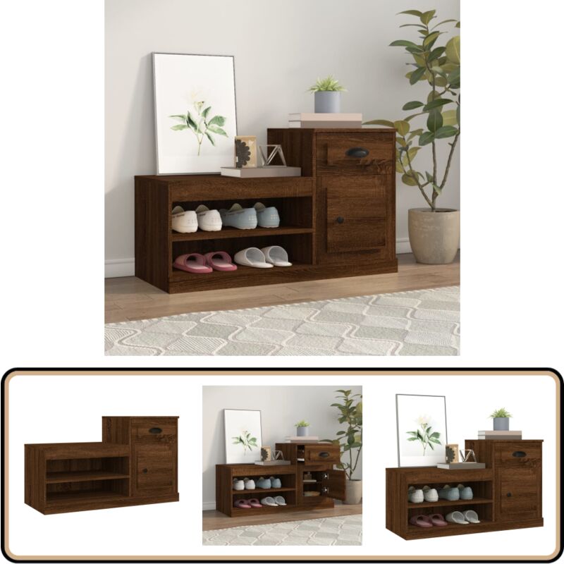 Vidaxl - Schuhschrank Braun Eichen-Optik 100x42x60 cm Holzwerkstoff - Schuhschrank - Holzwerkstoff - Eiche Optik - Garderobe - Aufbewahrung