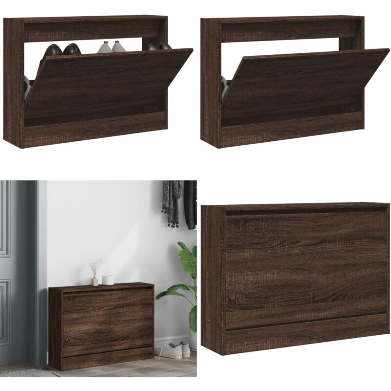 Vidaxl - Schuhschrank Braun Eichen-Optik 80x21x57 cm Holzwerkstoff - Schuhschrank - Schrank Für Schuhe - Schuhregal - Eiche Optik - Wohnzimmermöbel