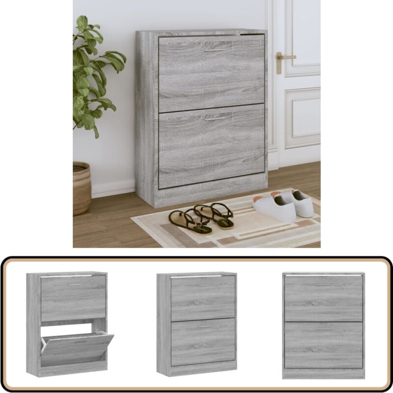 Vidaxl - Schuhschrank Grau Sonoma 63x24x81 cm Holzwerkstoff - Schuhschrank - Schrank - Garderobe - Holzwerkstoffmöbel - Grau