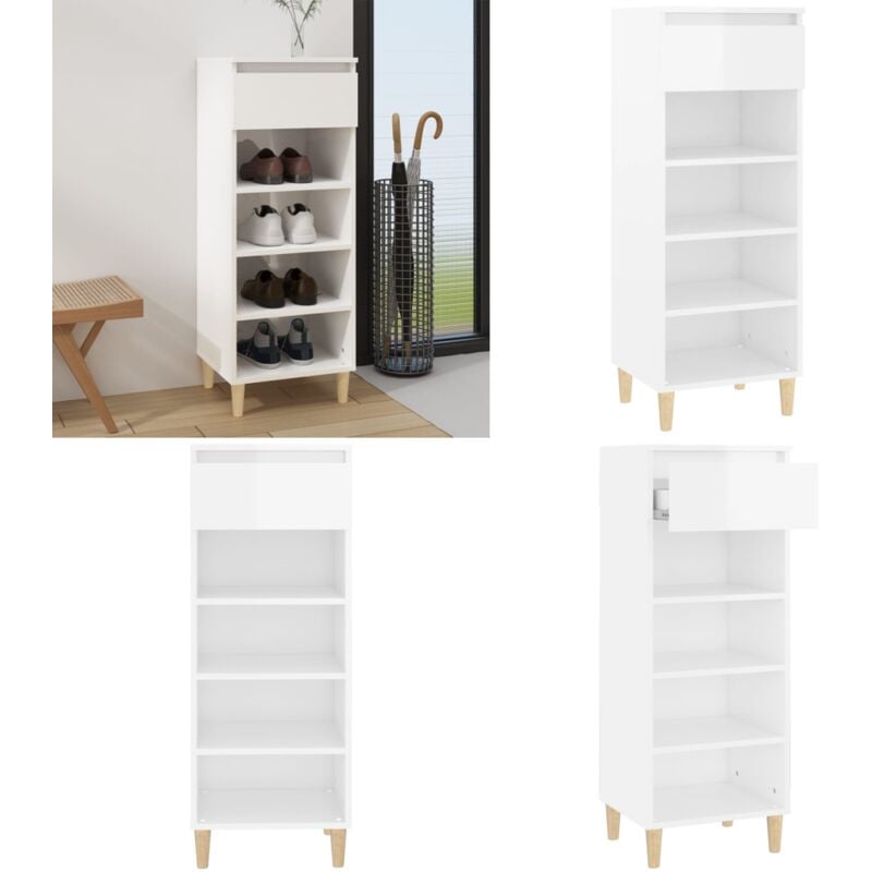 Vidaxl - Schuhschrank Hochglanz-Weiß 40x36x105 cm Holzwerkstoff - Schuhschrank - Schuhregal - Garderobe - Aufbewahrung - Weißes Möbelstück - Home &
