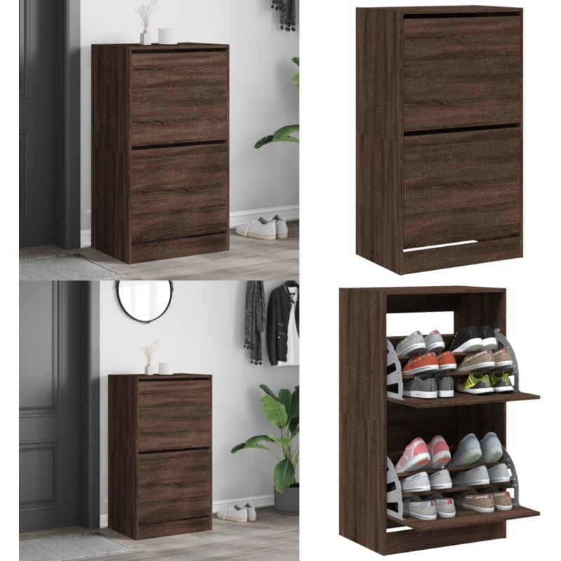 Schuhschrank mit 2 Klappen Braun Eiche-Optik 60x42x108 cm - Schuhschrank - Schuhregal - Schuhkipper - Eichenholz Optik - Wohnzimmermöbel - Home &