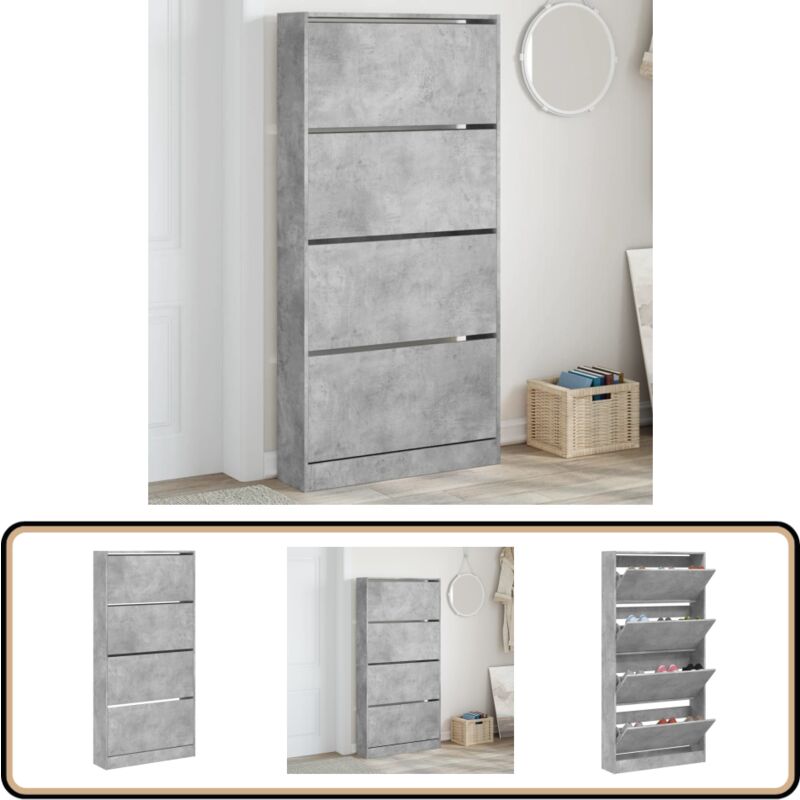 Vidaxl - Schuhschrank mit 4 Klappen Betongrau 80x21x163,5 cm - Schuhschrank - Schuhregal - Schuhkipper - Garderobe - Aufbewahrungssystem