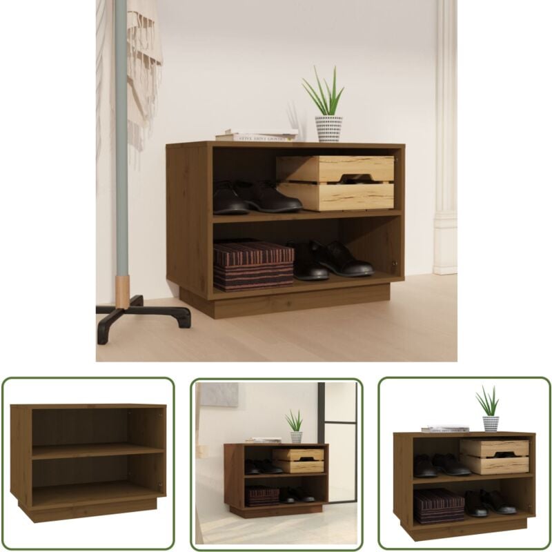 Jinlefu - The Living Store Schuhschrank Honigbraun 60x34x45 cm Massivholz Kiefer - Holz Schrank - Schuhschrank - Garderobe - Aufbewahrungsbox - Regal