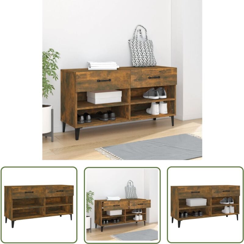 Jinlefu - The Living Store Schuhschrank Räuchereiche 102x35x55 cm Holzwerkstoff - Schuhschrank - Holzwerkstoff - Schrank - Garderobe - Aufbewahrung
