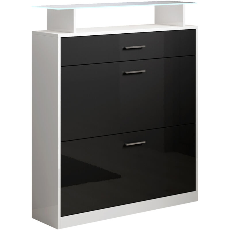 Muebles Bonitos - Schuhschrank mit led Flurmöbel Garderobenset 2 Tiefenklappen 1 Schublade Schuhkipper 105x89x23cm Modell Paola Weiss und Schwarz