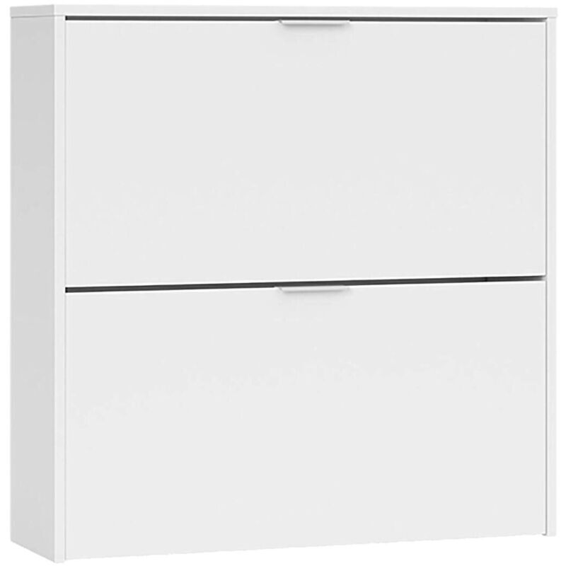 Schuhschrank Louisville, Schuhschrank mit 2 Klapptüren, Schuhregal mit niedrigem Einstieg, Ein niedriges Möbelstück, cm 75x22h76, Weiß