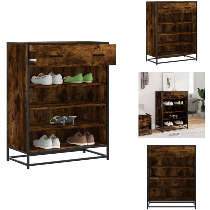 Schuhschrank Räuchereiche 75x38x97,5 cm Holzwerkstoff Metall - Schuhschrank - Schuhschränke - Schuhe Aufbewahrung - Schuhaufbewahrung