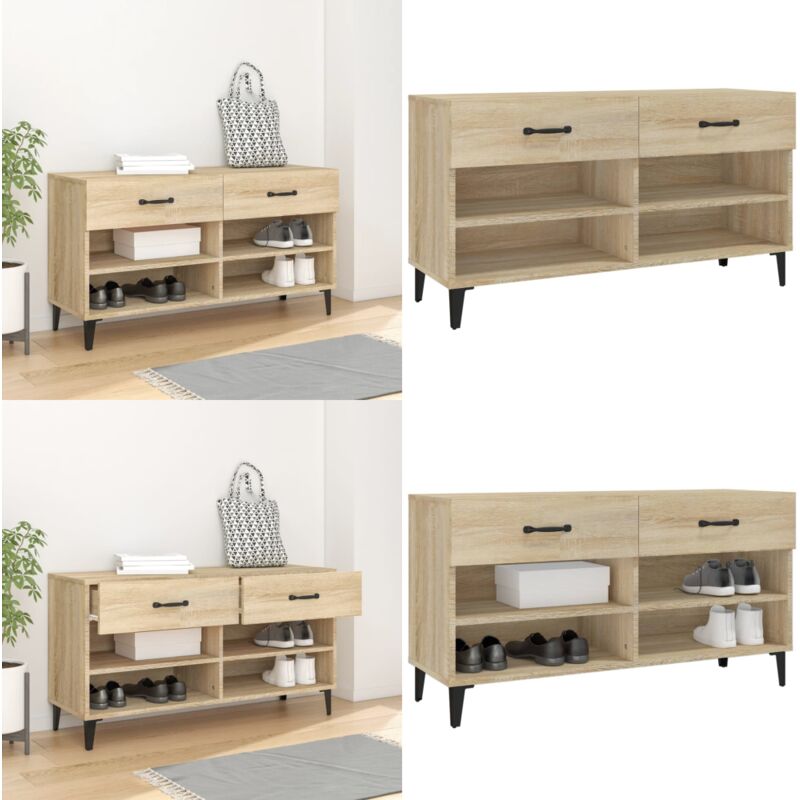 Vidaxl - Schuhschrank Sonoma-Eiche 102x35x55 cm Holzwerkstoff - Schuhschrank - Holzwerkstoffmöbel - Garderobe - Schuhregal - Wohnzimmer Deko - Home &