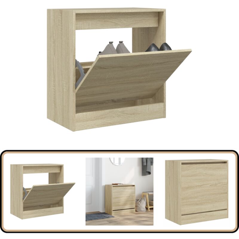 Vidaxl - Schuhschrank Sonoma-Eiche 60x34x63,5 cm Holzwerkstoff - Schuhschrank - Schuhregal - Holzwerkstoffmöbel - Garderobe - Einbauschrank