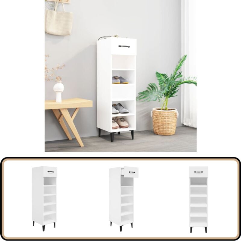 Vidaxl - Schuhschrank Weiß 30x35x105 cm Holzwerkstoff - Schuhschrank - Holzwerkstoff - Weißer Schuhschrank - Garderobe - Schuhorganisation