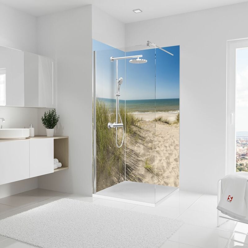 DecoDesign Duschrückwand Foto Neue Dünen, Wandverkleidung aus 3mm Aluminium-Verbundplatte als fugenfreier Fliesenersatz, Motiv: 8114, 2er-Set, Größe: