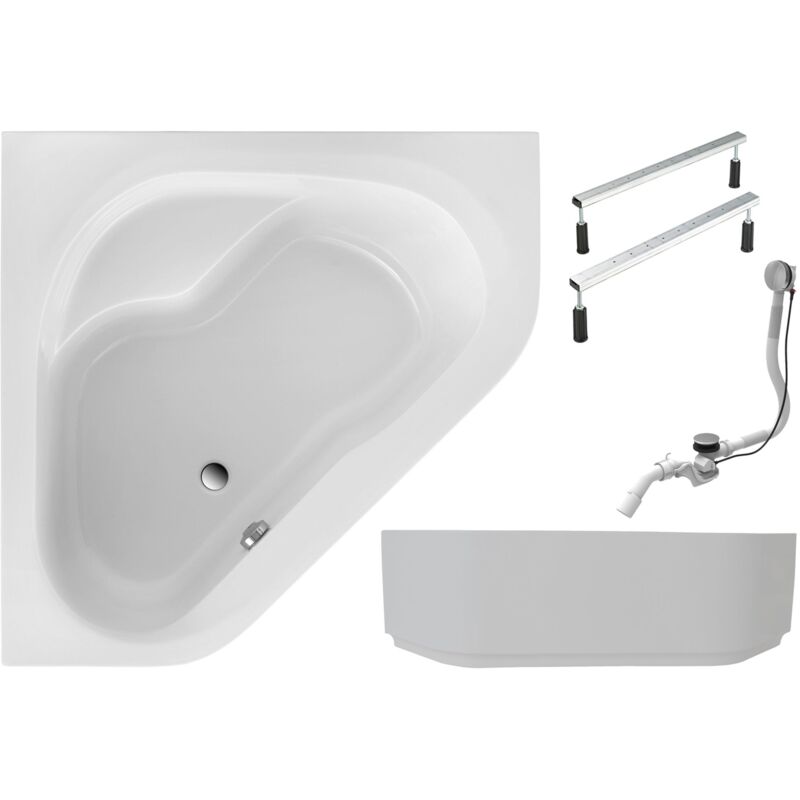 Eckbadewanne Garda - 135x135 cm, aus hochwertigem Sanitäracryl, Weiß glänzend, Komplett Set inkl. Schürze, Fußgestell und Ablauf - Schulte