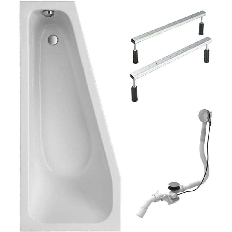 Schulte - Eckbadewanne Riva - 170x75 cm, aus hochwertigem Sanitäracryl, Weiß glänzend, Komplett Set inkl. Fußgestell und Ablauf, Version links