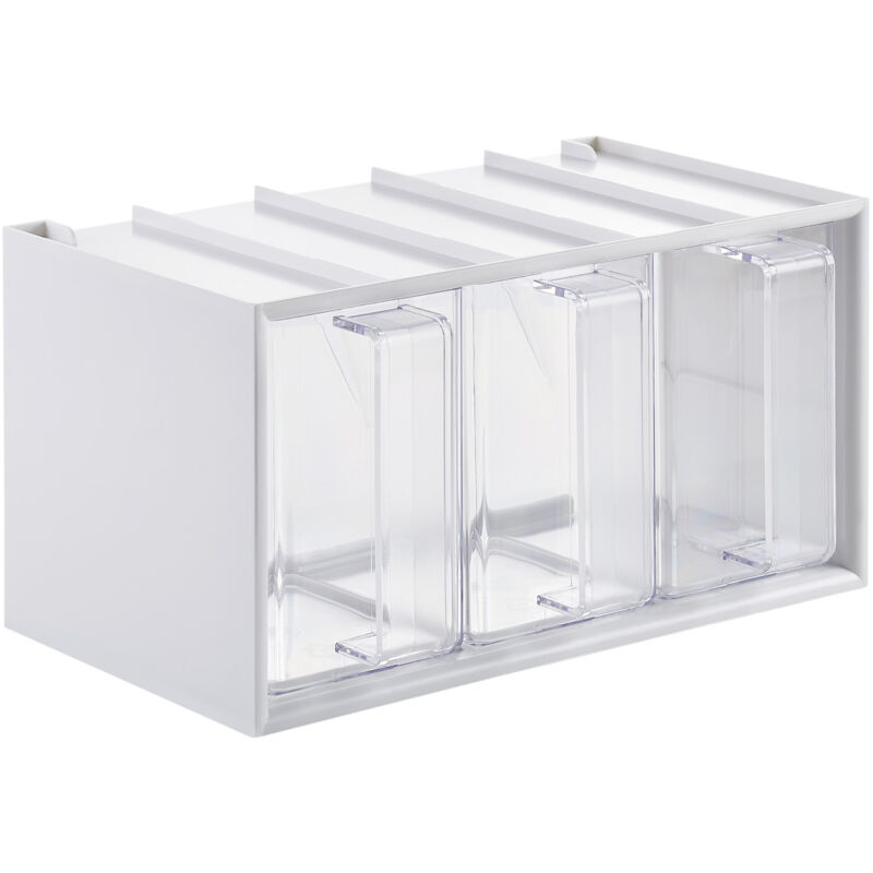 Schüttenkasten Set 267 x 146 x 150 mm weiß mit 3 Schütten (0,9 Liter, glasklar / transparent) Reisschütte für Einbauküchen ab 300 mm Korpusbreite