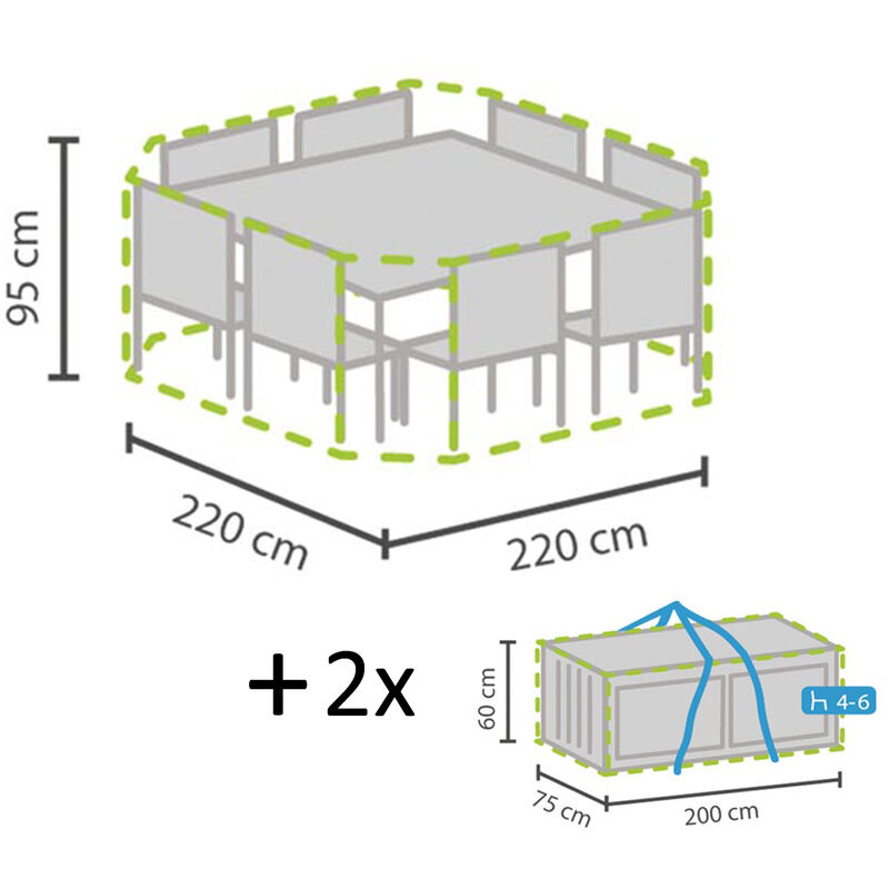 Schutzhüllen Set: Abdeckung für achteckige Sitzgruppe + Hüllen für 8-12 Kissen