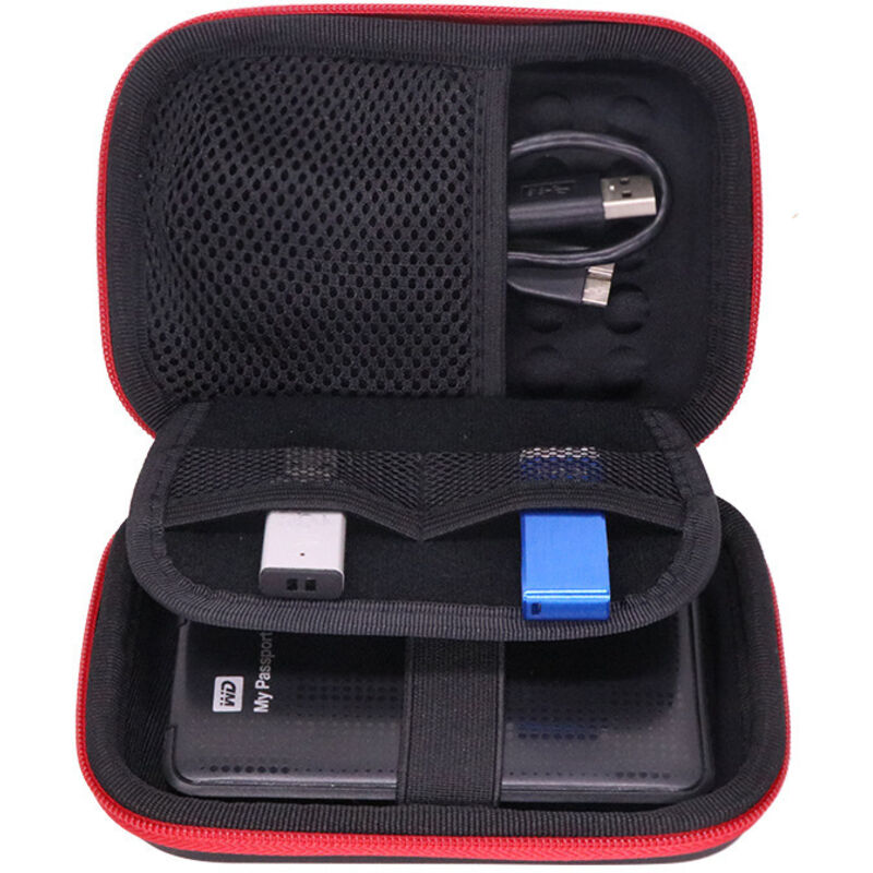 Schutzhülle für tragbare Festplatten, kompatibel mit 2,5-Zoll-Festplatten von Seagate, WD und Toshiba, multifunktionale Datenkabeltasche, rot, 1 Stück