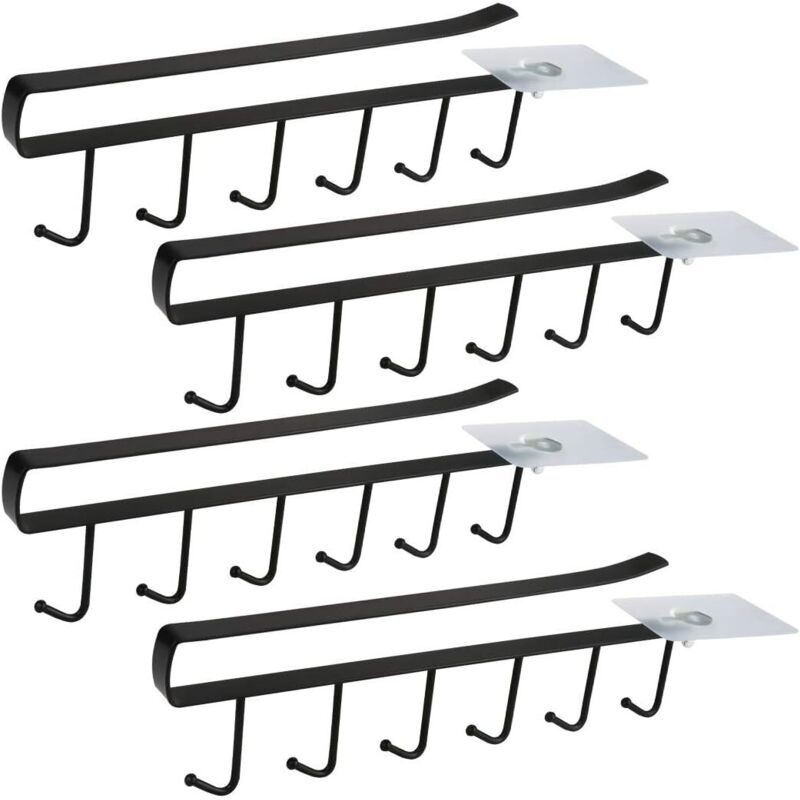 Linghhang - Schwarz 4er Set Schrankeinsatz Tassenhalter Becherhalter für 6 Tassen Aufbewahrungshaken für Tassen Aufbewahrungshaken für