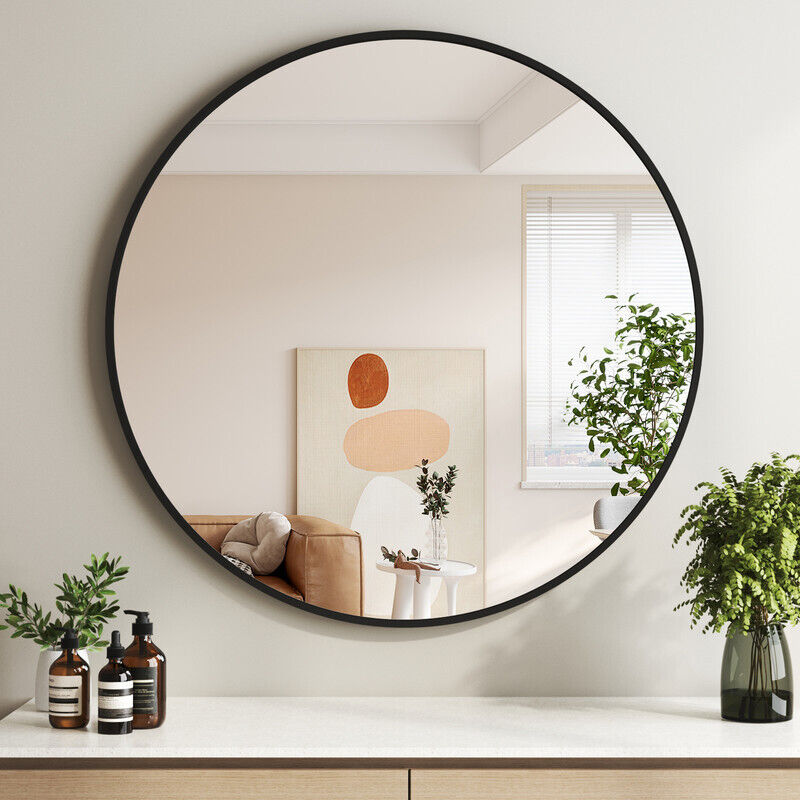 Boromal - Schwarz Runder Wandspiegel, ø 80cm Spiegel, Runder Spiegel mit Schwarz Metallrahmen Badspiegel für Badezimmer, Waschtisch, Wohnzimmer,