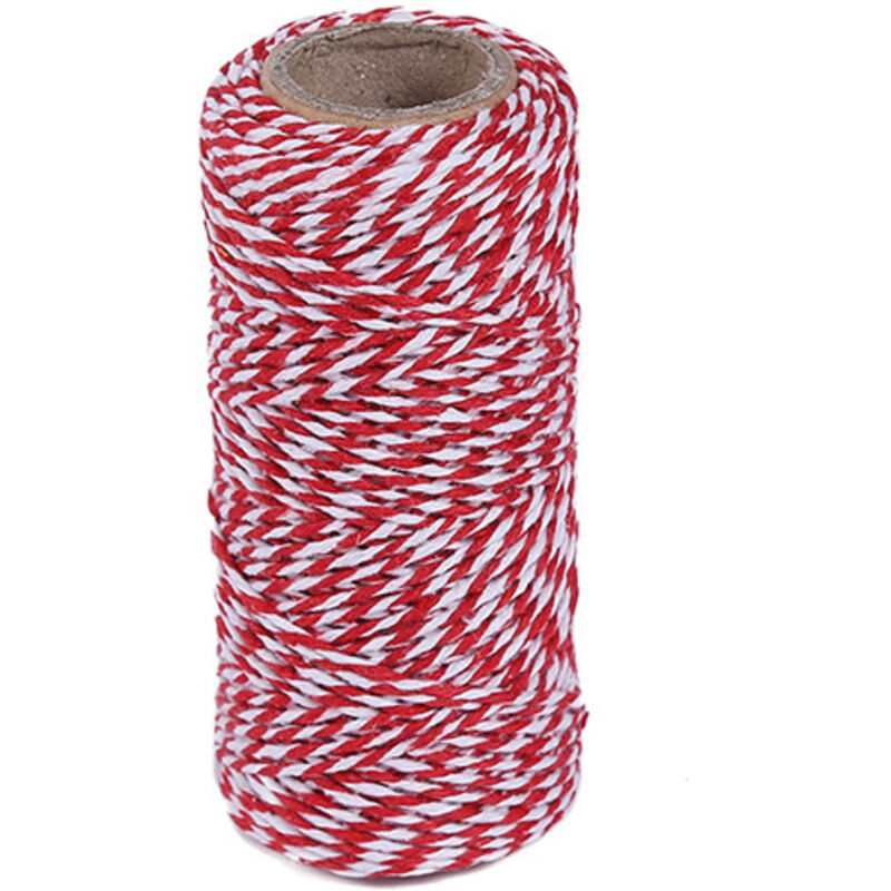 Linghhang - Schwarz-weißer Bindfaden 2 mm x 100 m (rot und weiß), Baumwollbäckergarn, Baumwollkordel für die Feiertage