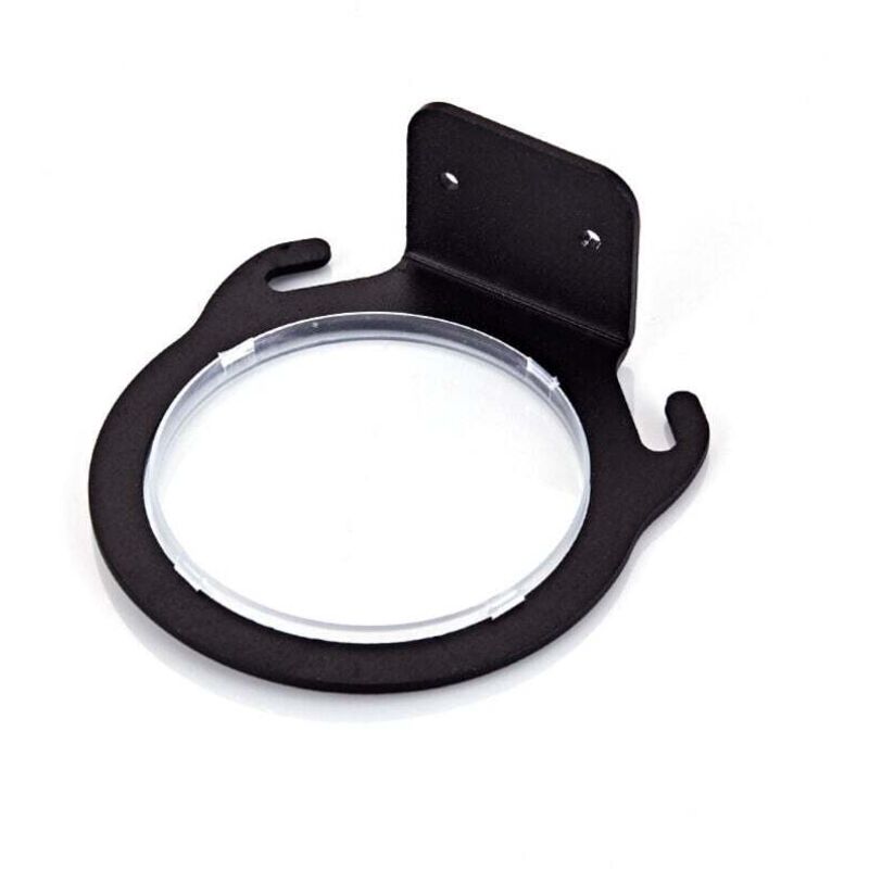 Schwarze Wandhalterung für Haartrockner. Wandhalterung aus Aluminium (schraubenlos) für Badezimmer. Innendurchmesser 7,5 cm.