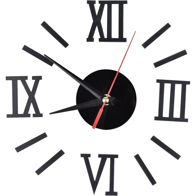 Schwarze moderne Design Wanduhr selbstklebend, 3D Uhr Lautlose Uhr, kleine runde Uhr zum Zusammenbauen, für Wohnzimmer, Schlafzimmer, Büro