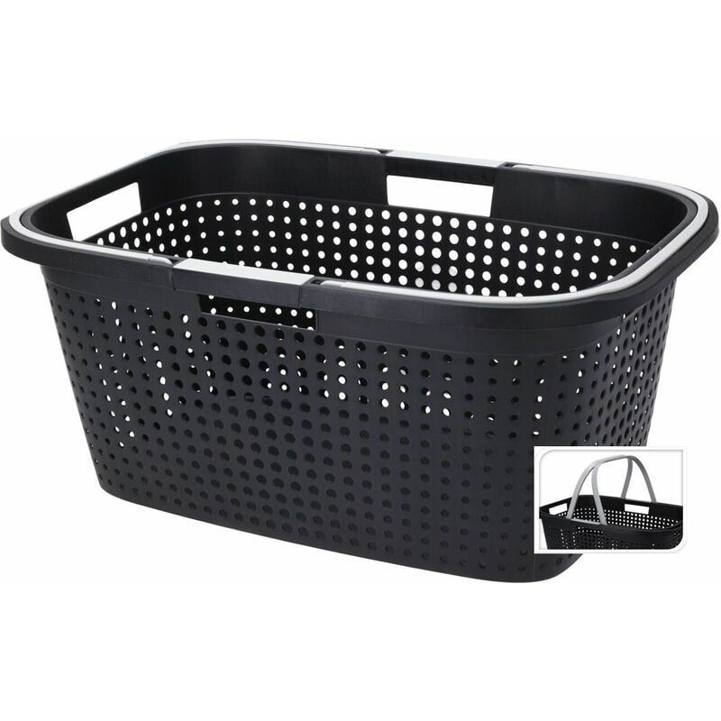 Spetebo - Wäschekorb aus Kunststoff in schwarz - 60 x 39 cm - Tragekorb mit klappbaren Griffen - Einkaufskorb Aufbewahrungskorb Tragegriffe