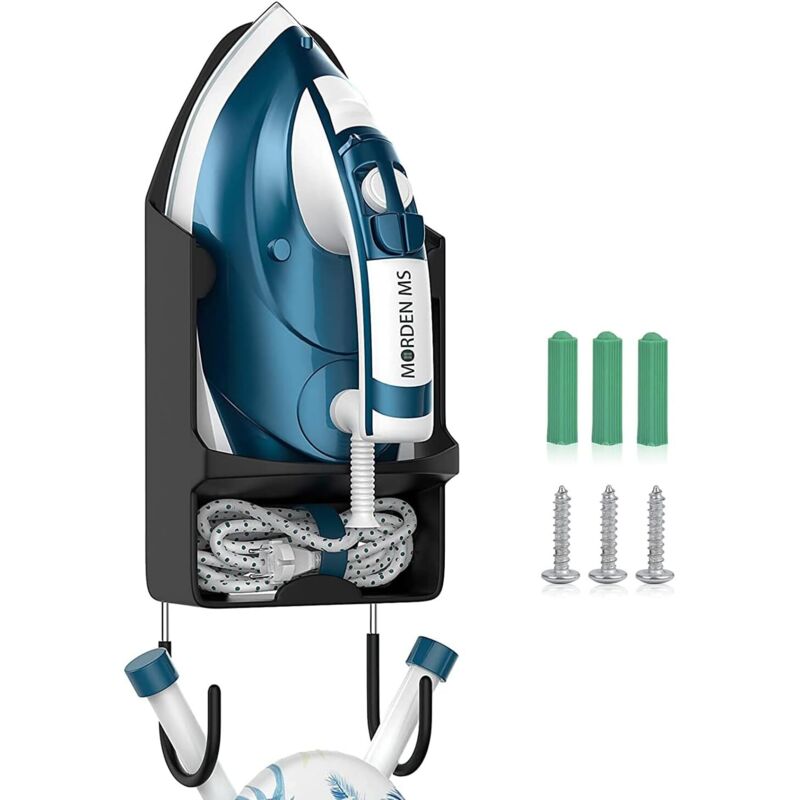 Schwarzer Bügelbretthalter – Wandhalterung für elektrisches Bügeleisen mit Türhalterung oder Wandhalterung in der Waschküche