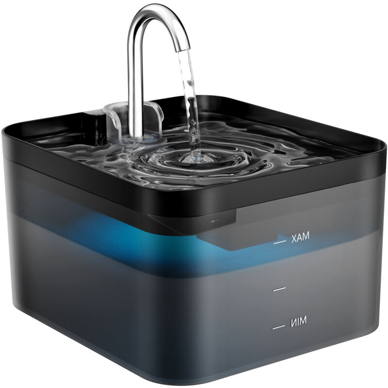 Schwarzer Katzenbrunnen 2,2 l Trinkbrunnen für Katze mit led und Aktivkohlefilter, inkl. 1 Filtern und 1 Schwämmen, leise und leicht zu reinigen