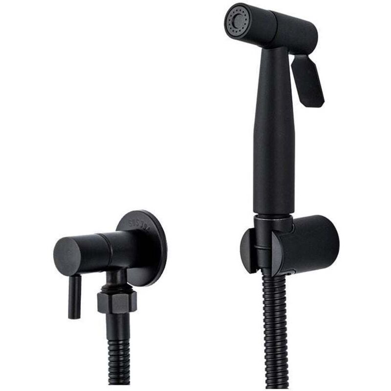 Spruzzatore per bidet portatile nero, rubinetto per wc in acciaio inossidabile, set di getti per bagno freddo con valvola Shattaf