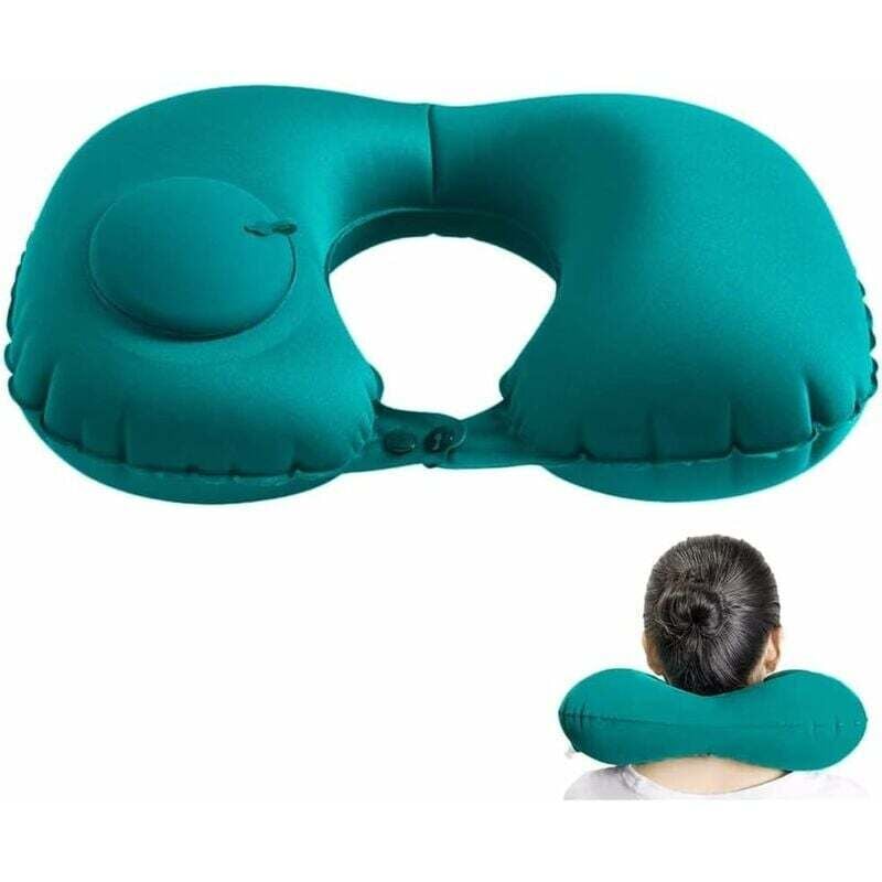 grünes aufblasbares Nackenkissen für die Reise, aufblasbares Reisekissen, tragbares aufblasbares Kissen, ultraleichtes aufblasbares Kissen, für