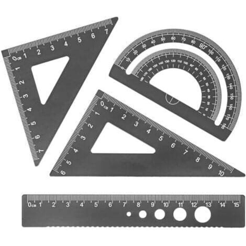 (Schwarzes) quadratisches Winkelmesser-Schullineal mit Aufbewahrungsbox, Geometrie-Lineale aus Aluminiumlegierung, mathematische Schreibwaren