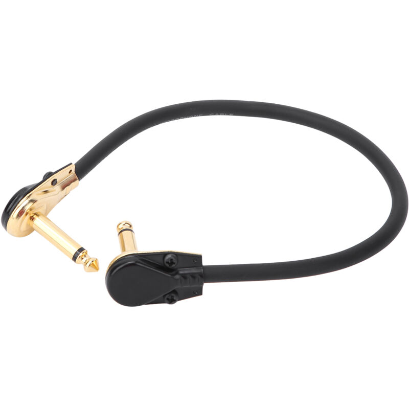 Schwarzes und goldenes Gitarrenpedalkabel mit abgewinkeltem Stecker für Musikinstrumente, 33 cm