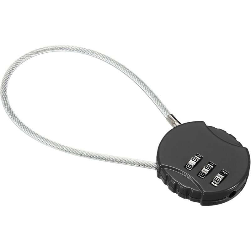 Schwarzes Zahlenschloss, 3,7 cm breit, 5 cm Innenhöhe, 3-stelliges, zurücksetzbares Sicherheitsschloss für Reisetaschen.