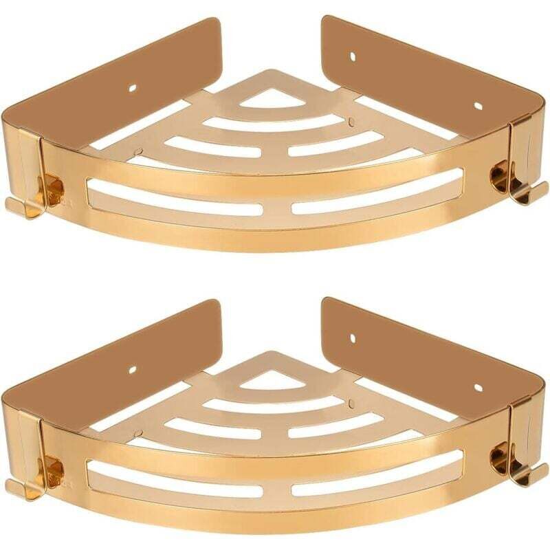 Schwebe-Eckregale fürs Badezimmer – Wandregal aus gebürstetem Aluminium in Goldoptik – Halterung für Shampoo, Kosmetik und Duschgel – Rostbeständig –