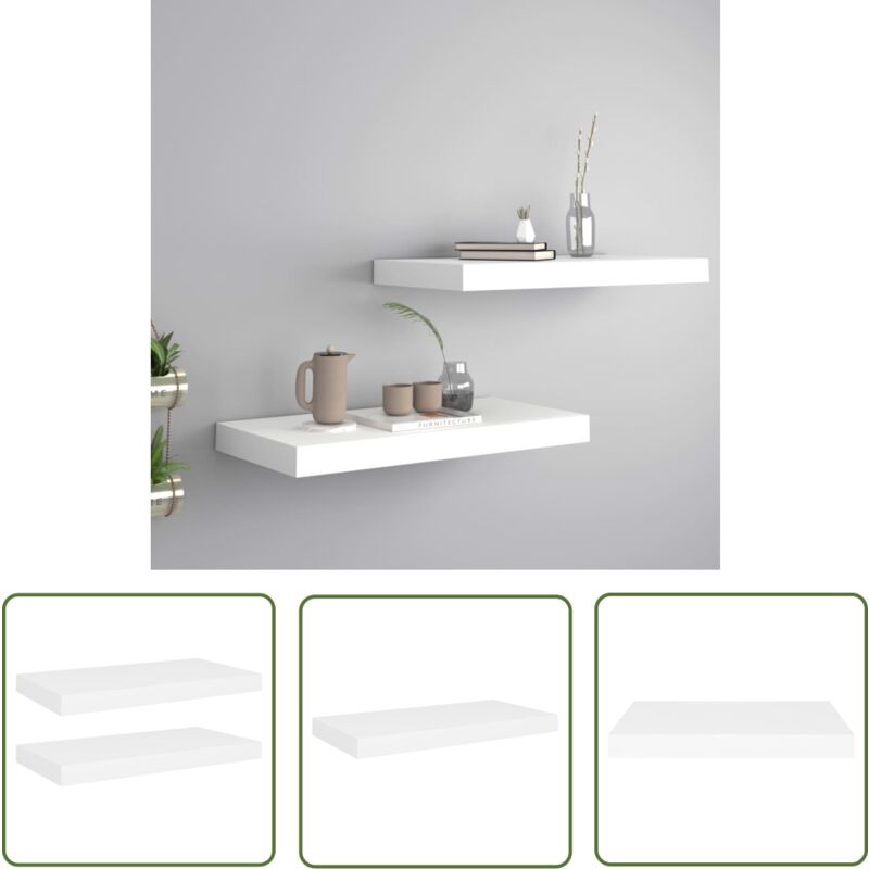 The Living Store Schweberegale 2 Stk. Weiß 50x23x3,8 cm MDF - Schweberegale - Wandregale - Regalset - Weißes Regal - Modernes Regal