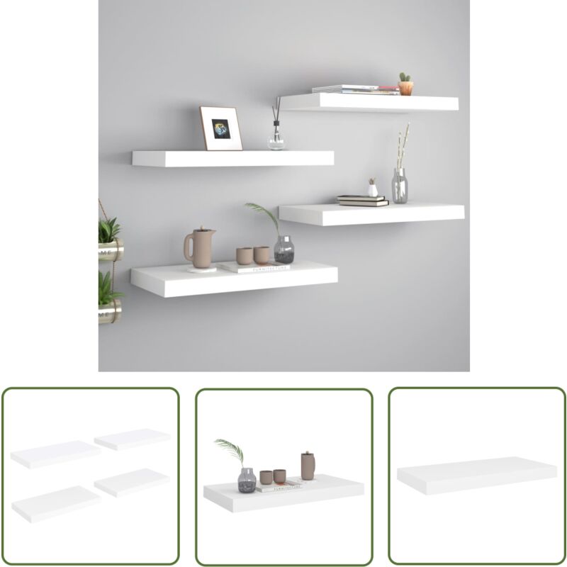 Devenirriche - The Living Store Schwebende Wandregale 4 Stk. Weiß 50x23x3,8cm mdf - Schwebendes Wandregal - Wand Regal - Weißes Wandregal
