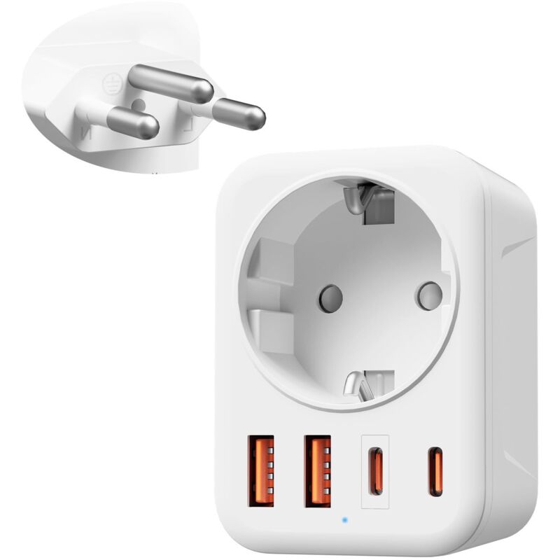 Schweizer EU-Adapter, 5-in-1-Schweizer-Reiseadapter mit 1 AC & 2 USB-C & 2 USB-A (3,4 A), 3-poliger Schweizer Adapter für Liechtenstein, Madagaskar,