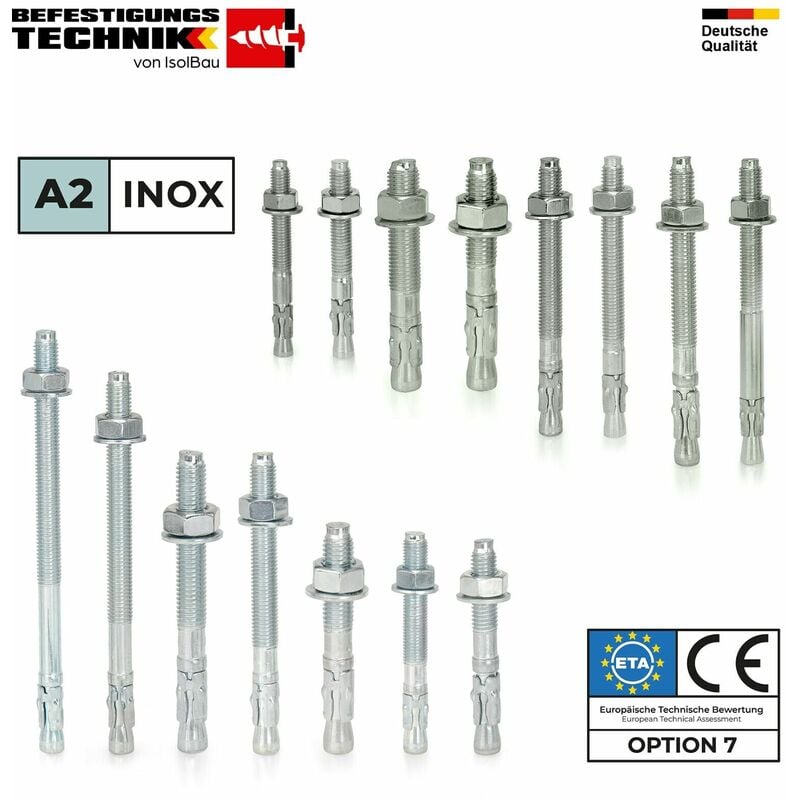 Schwerlastanker M8 - M20 Verzinkt Stahl Edelstahl Schwerlastdübel Bolzenanker Menge: 25 Stück Artikel: Stahlanker ETA (Verzinkt Stahl) Größe: M20 x